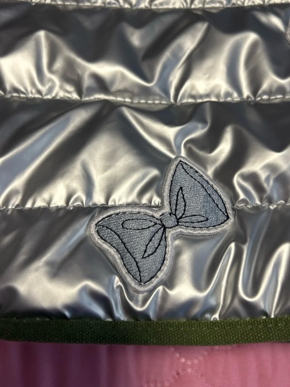 Marc Jacobs Silver Quilted Tote with Green Trim and Patch Accents